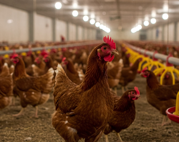 avicultura industrial. frango de corte da raça cobb. galinha. galinha em galpão.
